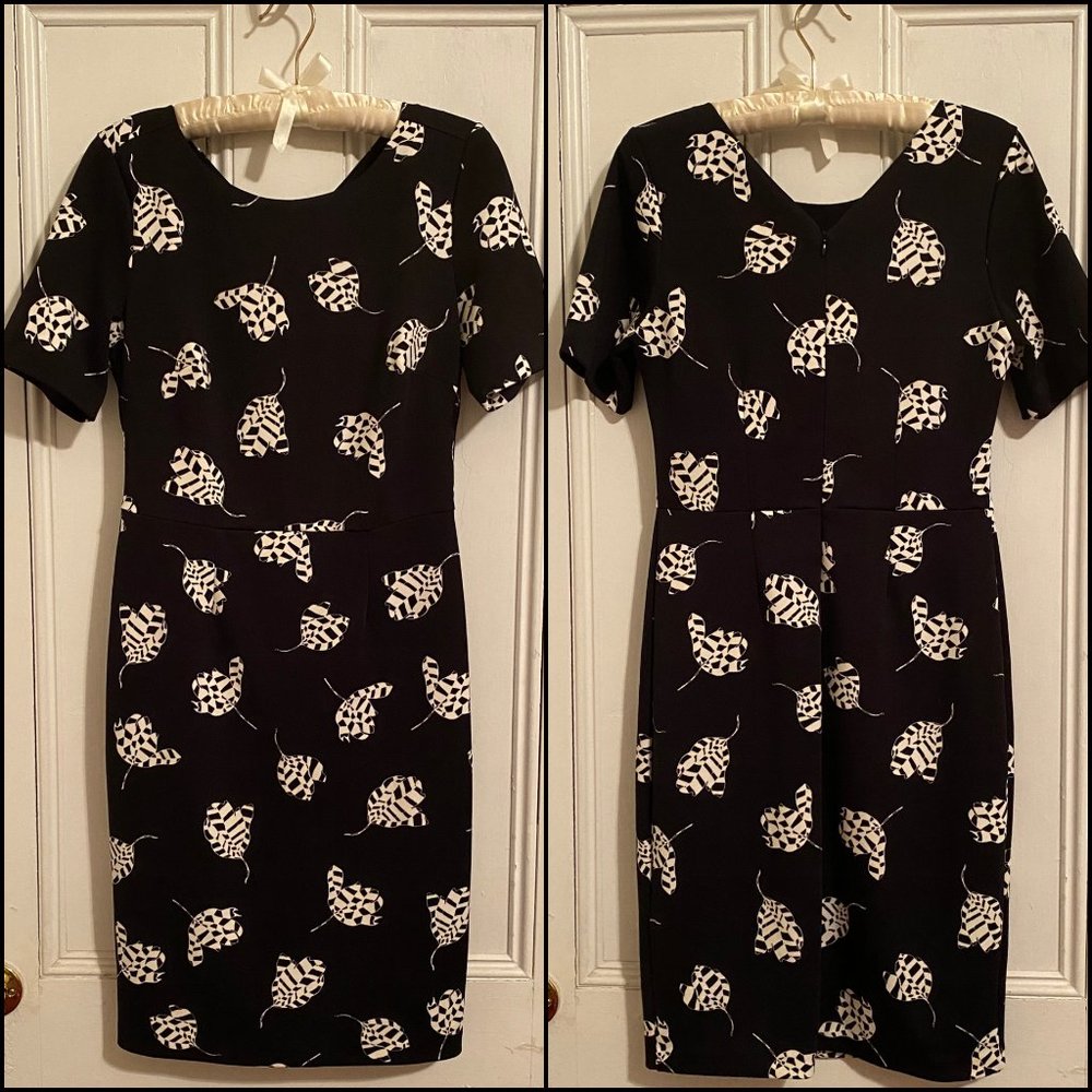 Pencil dress with feather pattern sz 8